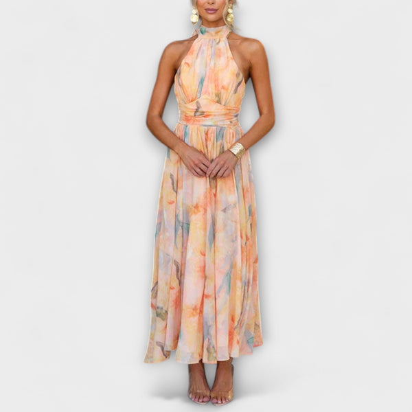 Robe maxi à imprimé aquarelle et col halter