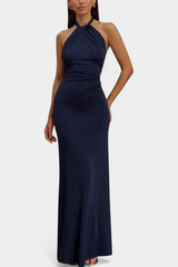 Trinity Robe Halter Ajustado con Fruncido y Espalda Descubierta
