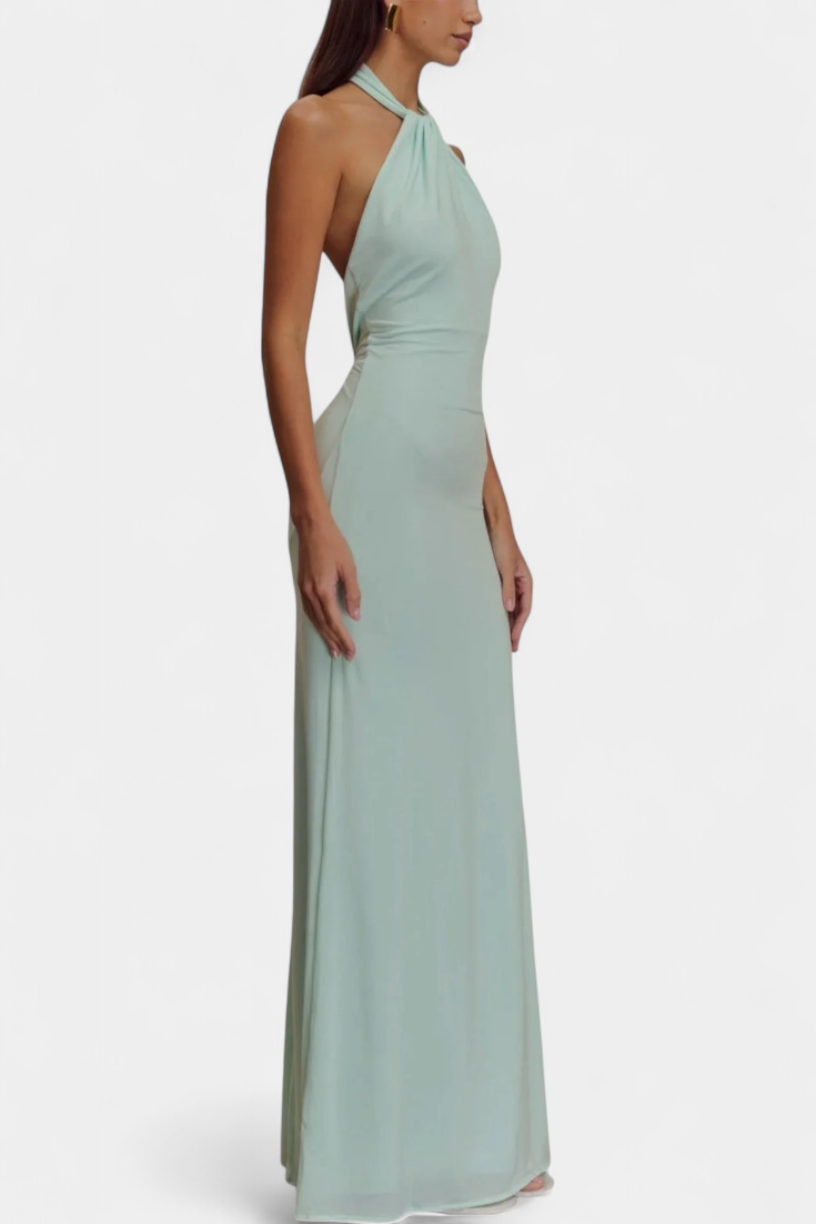 Trinity Robe Halter Ajustado con Fruncido y Espalda Descubierta