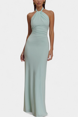 Trinity Robe Halter Ajustado con Fruncido y Espalda Descubierta