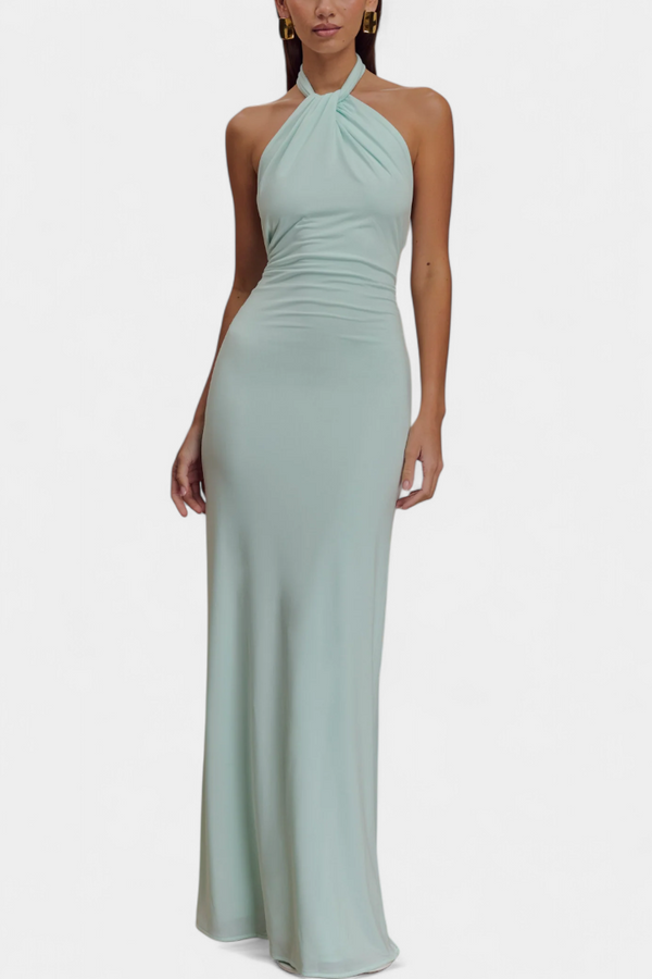 Trinity Robe Halter Ajustado con Fruncido y Espalda Descubierta
