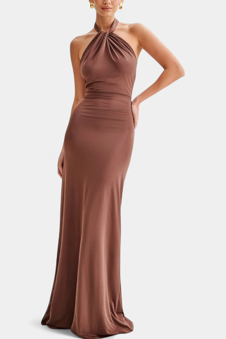 Trinity Robe Halter Ajustado con Fruncido y Espalda Descubierta