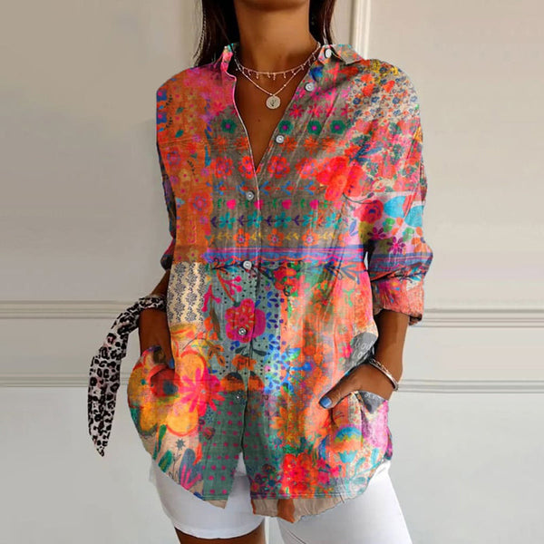 Blus med blommigt vintagetryck