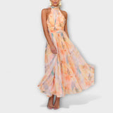 Robe maxi à imprimé aquarelle et col halter