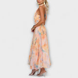 Robe maxi à imprimé aquarelle et col halter