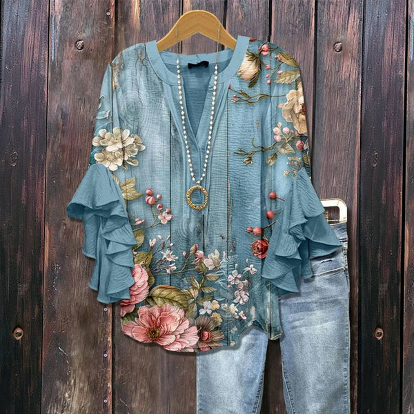 Vintage blus med blommigt tryck