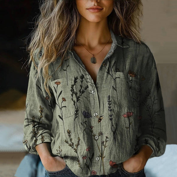 Vintage blus med blommigt tryck