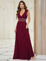 Robe longue de demoiselle d'honneur froncée à col en V