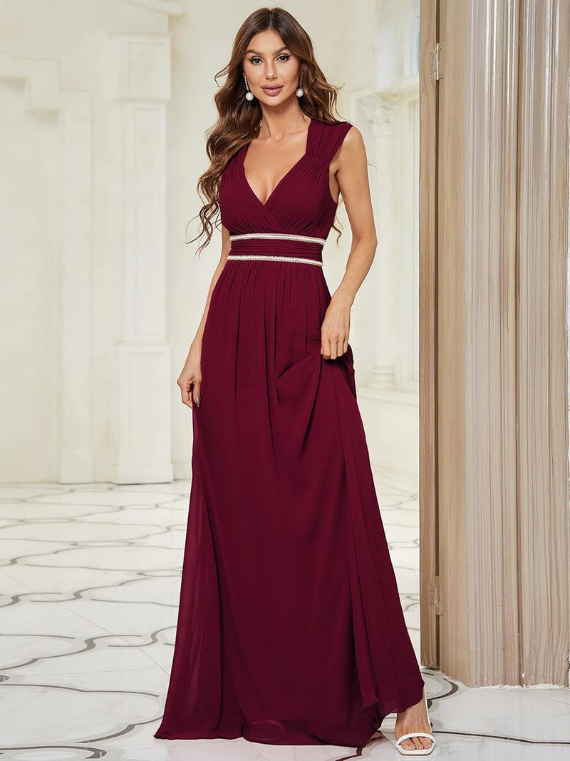 Robe longue de demoiselle d'honneur froncée à col en V