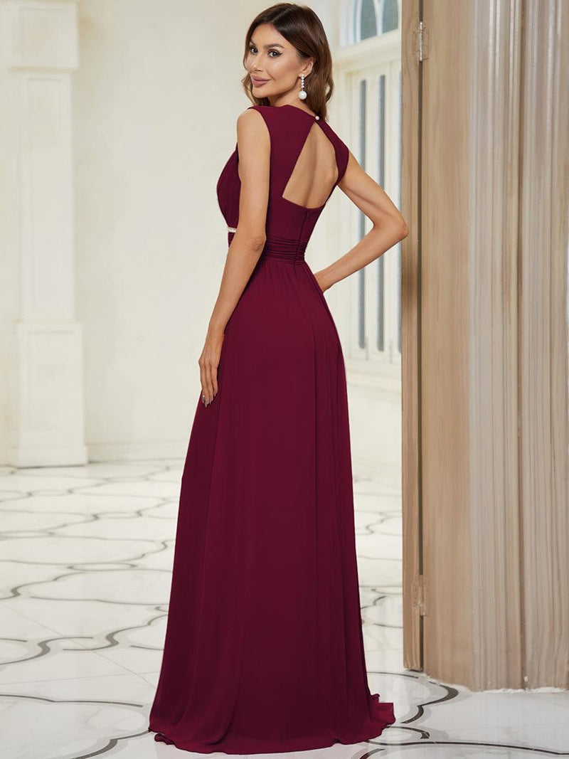 Robe longue de demoiselle d'honneur froncée à col en V