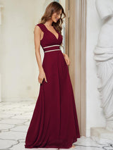Robe longue de demoiselle d'honneur froncée à col en V