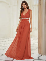 Robe longue de demoiselle d'honneur froncée à col en V
