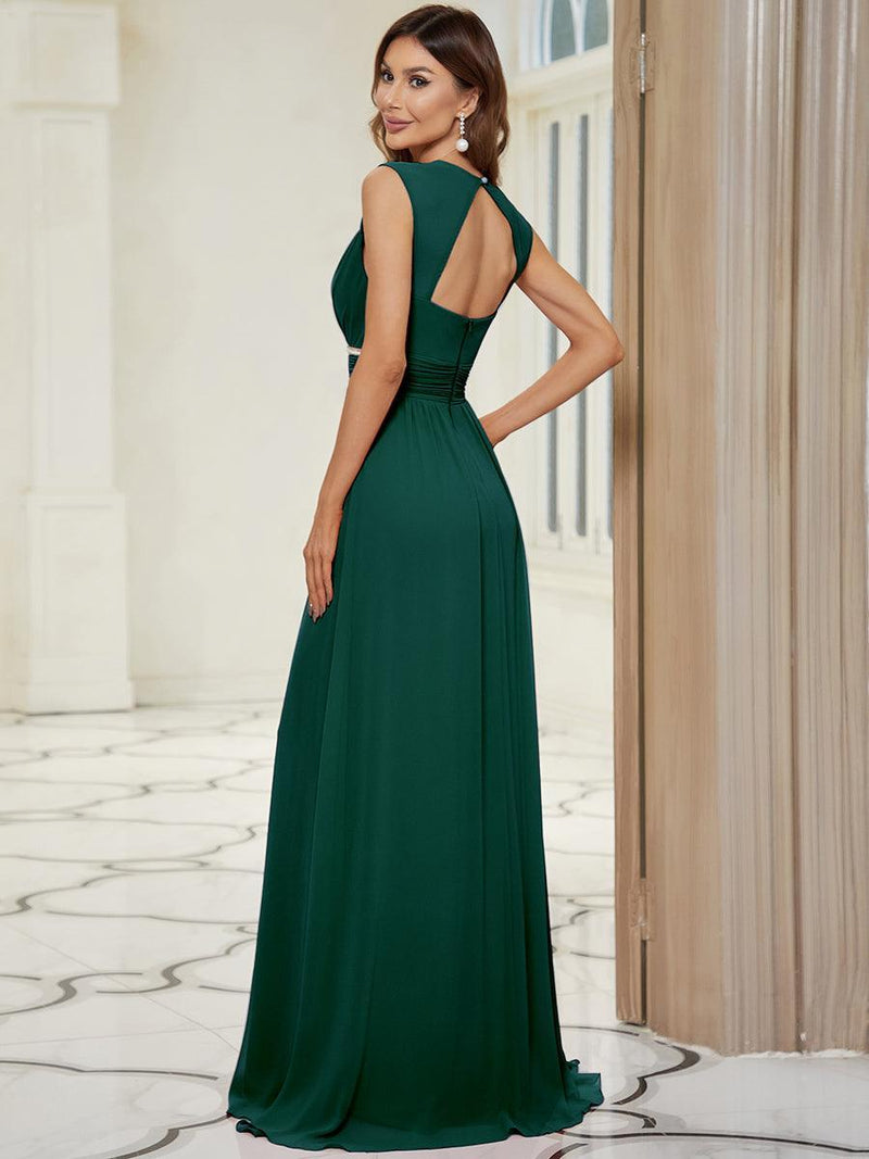 Robe longue de demoiselle d'honneur froncée à col en V