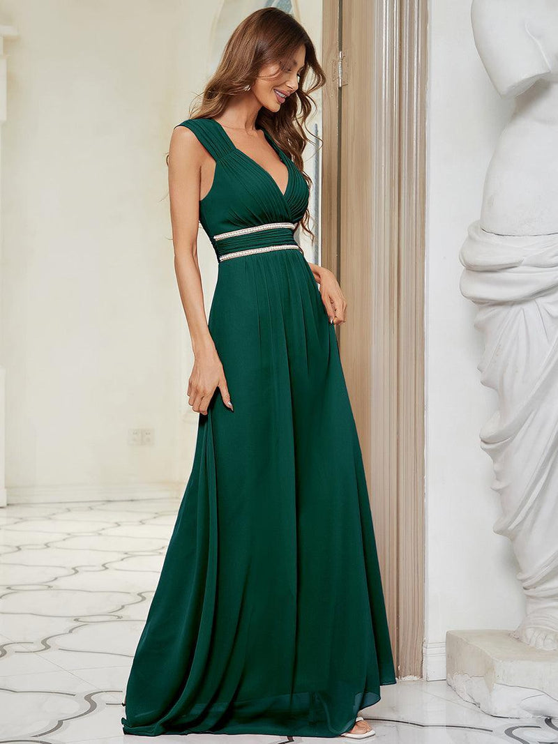 Robe longue de demoiselle d'honneur froncée à col en V