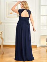 Robe longue de demoiselle d'honneur froncée à col en V