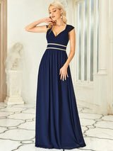 Robe longue de demoiselle d'honneur froncée à col en V