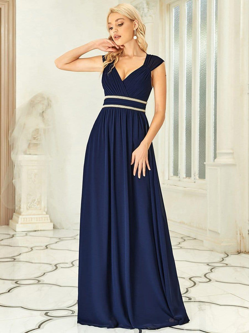 Robe longue de demoiselle d'honneur froncée à col en V