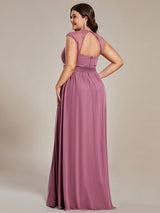 Robe longue de demoiselle d'honneur froncée à col en V