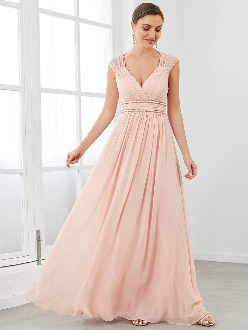Robe longue de demoiselle d'honneur froncée à col en V