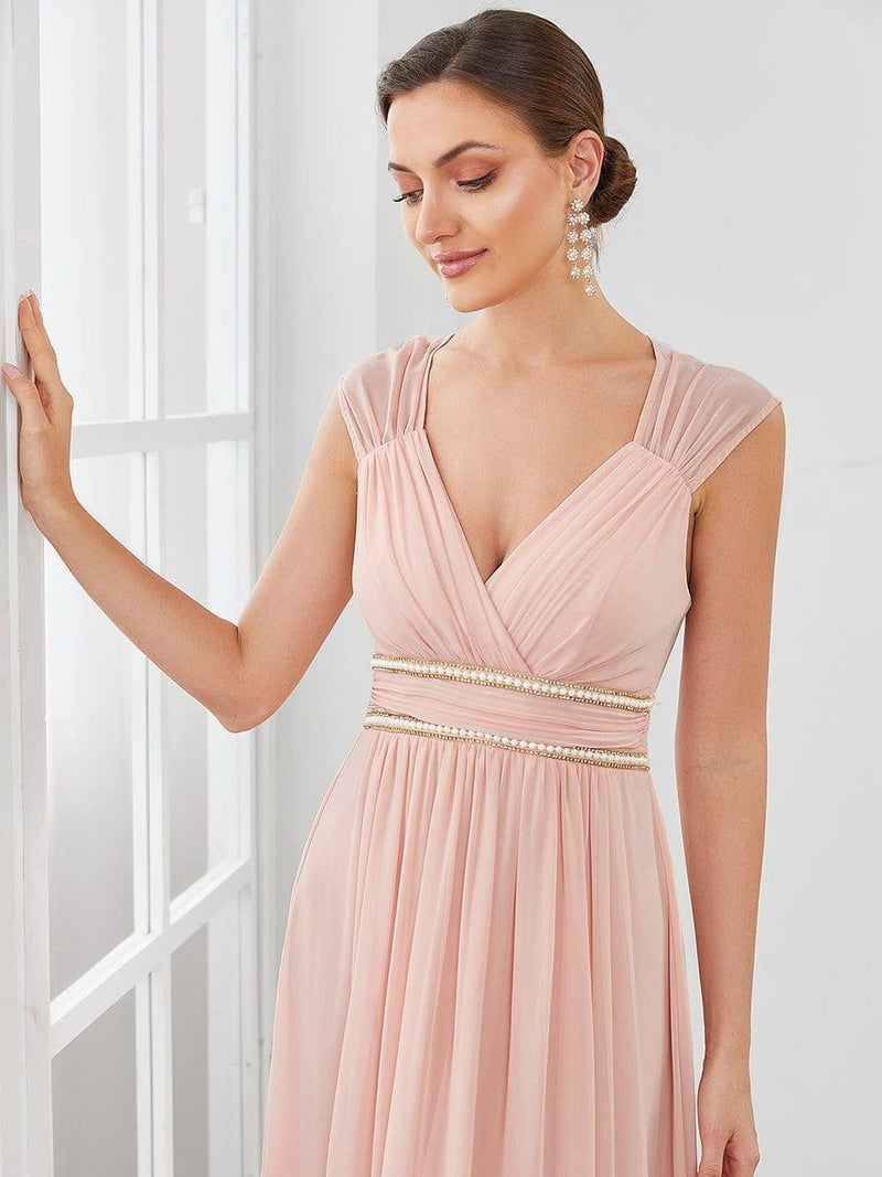 Robe longue de demoiselle d'honneur froncée à col en V