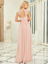 Robe longue de demoiselle d'honneur froncée à col en V