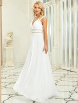 Robe longue de demoiselle d'honneur froncée à col en V
