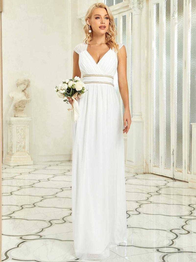 Robe longue de demoiselle d'honneur froncée à col en V
