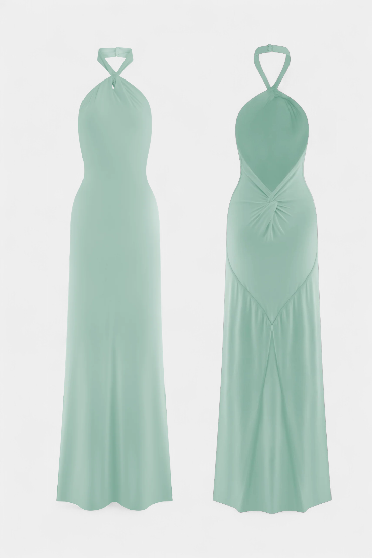 Trinity Robe Halter Ajustado con Fruncido y Espalda Descubierta