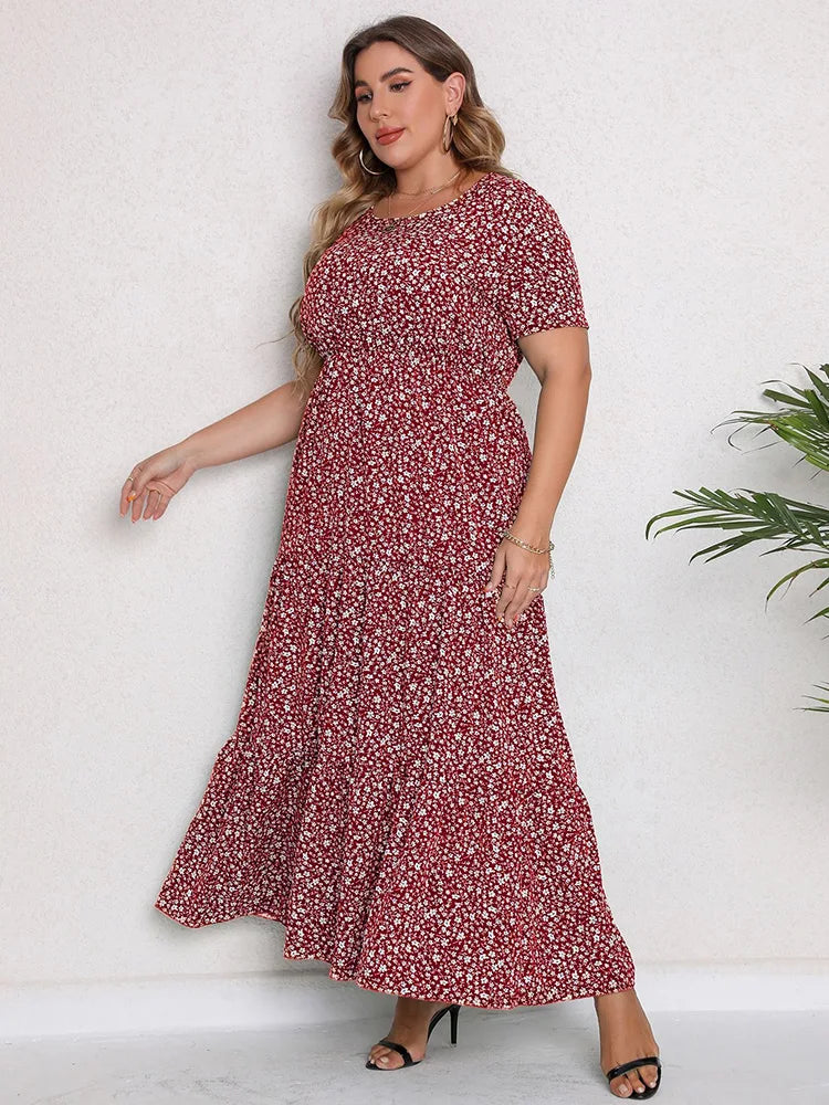 GIBSIE Plus Size Blommig Maxiklänning – Sommar, Boho, Semester