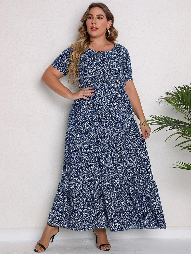 GIBSIE Plus Size Blommig Maxiklänning – Sommar, Boho, Semester