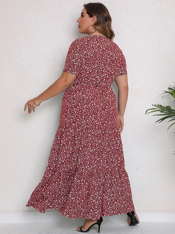 GIBSIE Plus Size Blommig Maxiklänning – Sommar, Boho, Semester