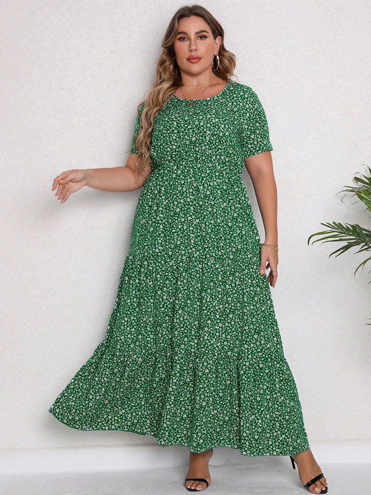 GIBSIE Plus Size Blommig Maxiklänning – Sommar, Boho, Semester