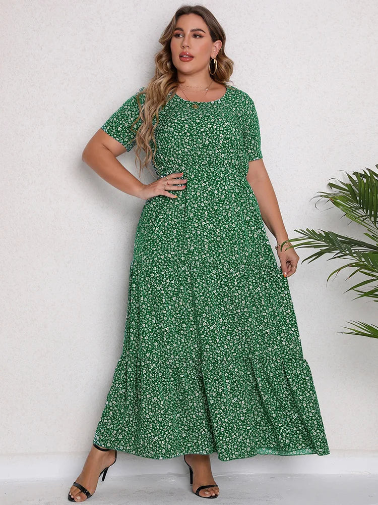 GIBSIE Plus Size Blommig Maxiklänning – Sommar, Boho, Semester