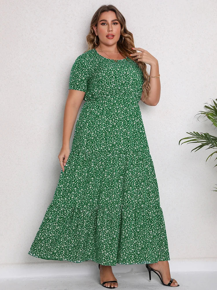 GIBSIE Plus Size Blommig Maxiklänning – Sommar, Boho, Semester