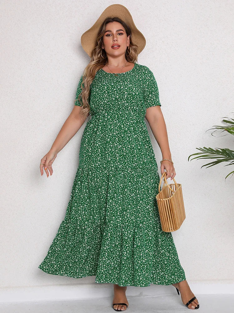GIBSIE Plus Size Blommig Maxiklänning – Sommar, Boho, Semester