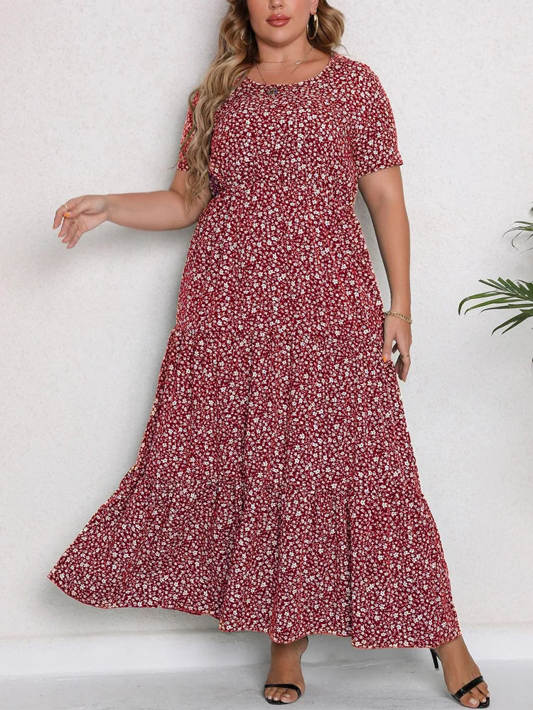 GIBSIE Plus Size Blommig Maxiklänning – Sommar, Boho, Semester