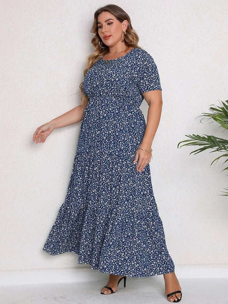 GIBSIE Plus Size Blommig Maxiklänning – Sommar, Boho, Semester