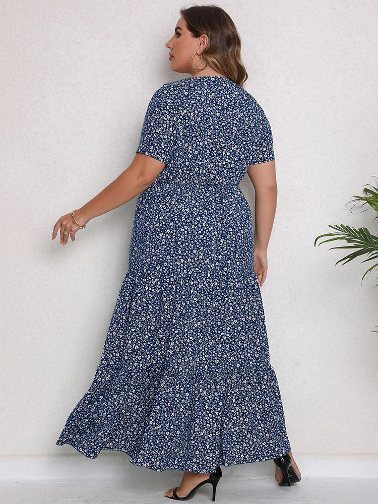 GIBSIE Plus Size Blommig Maxiklänning – Sommar, Boho, Semester