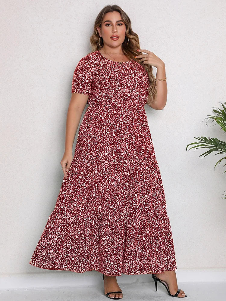 GIBSIE Plus Size Blommig Maxiklänning – Sommar, Boho, Semester