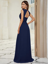 Robe longue de demoiselle d'honneur froncée à col en V