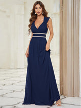 Robe longue de demoiselle d'honneur froncée à col en V